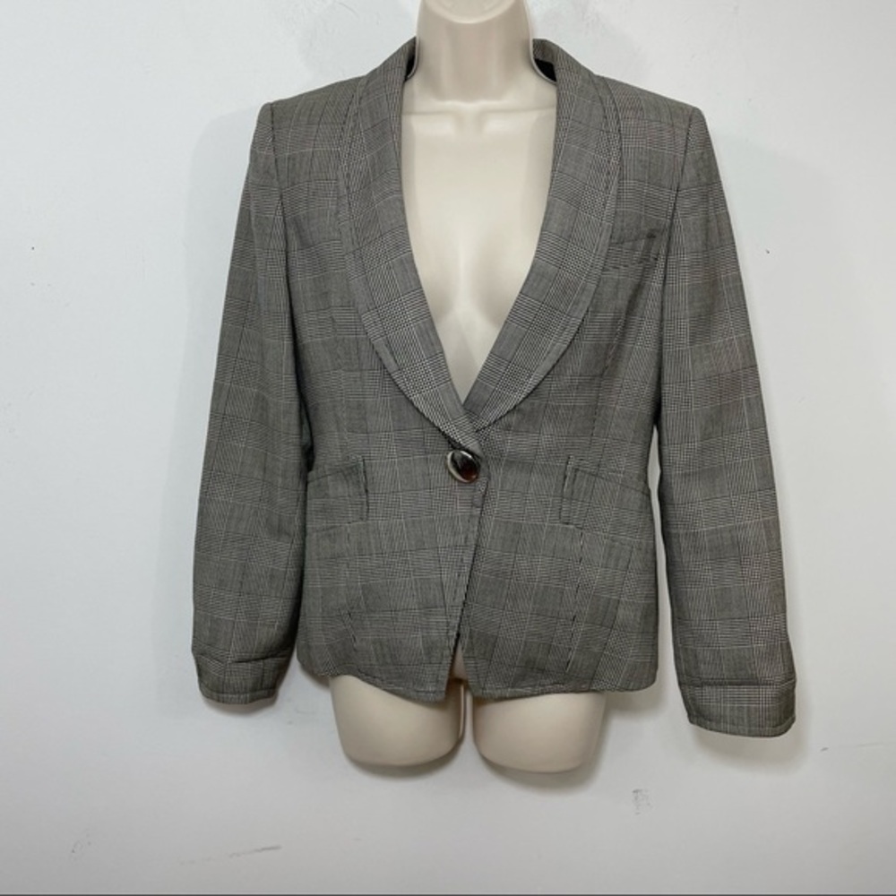 Vintage gianfranco ferre plaid houndstooth blazer wool size 6 single breast